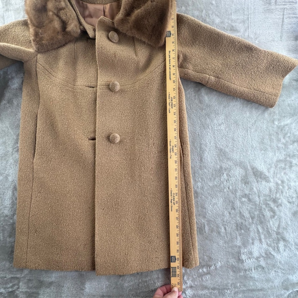 Vintage 1950s-60s Women's Boucle‎ Coat Genuine Mink Fur Collar Tan Mod Overcoat - Picture 5 of 16